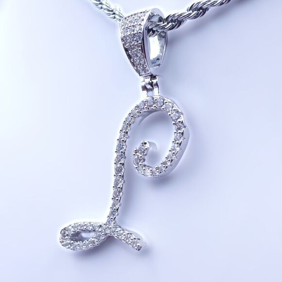 18"Rope Chain - White Gold Finish Cursive L. - Picture 3 of 6